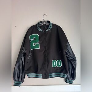 Boohoo Black and Green Bomber Jacket